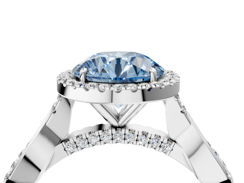 White gold Fancy Blue Round Cut Halo Twist Band with Four-Prong Setting_76
