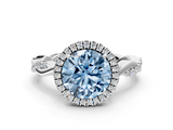 White gold Fancy Blue Round  Cut Halo Twisted Band Four-Prong Ring_56