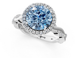 White gold Fancy Blue Round  Cut Halo Twisted Band Four-Prong Ring_56