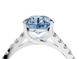 White gold Fancy Blue Round  Cut Pavé Band Solitaire Ring with Four-Prong Setting_62
