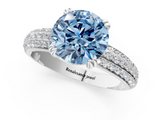White gold Fancy Blue Round  Cut Pave Diamond Engagement Ring with Channel Set Band and Four-Prong Setting_21