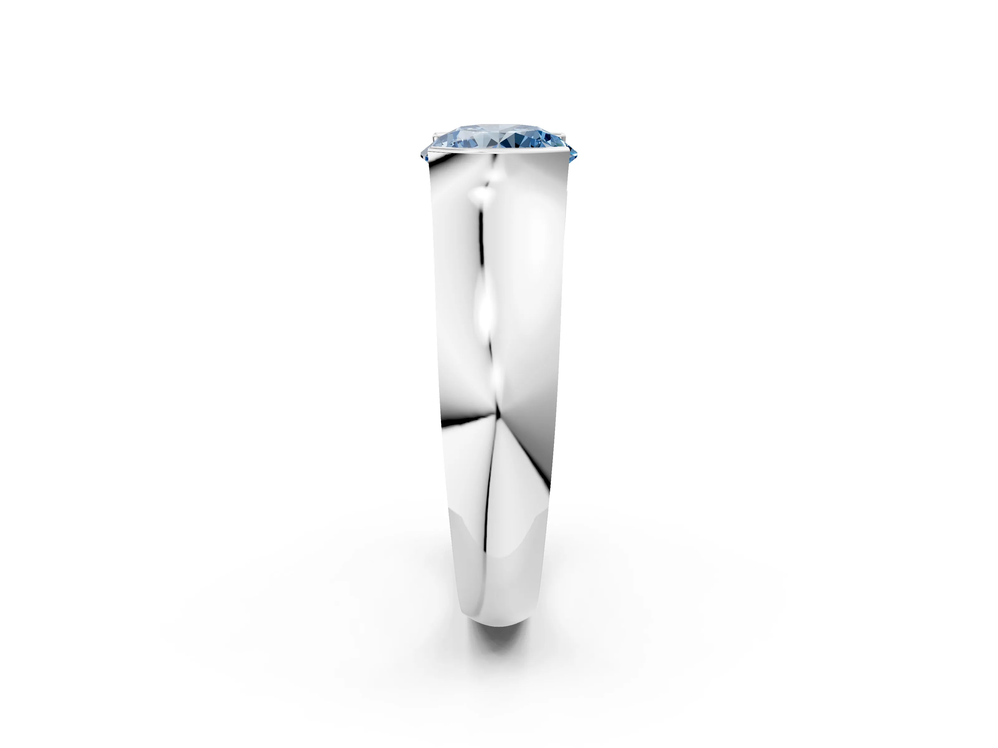 White gold Fancy Blue Round Cut Solitaire Bezel Set Diamond Ring with Wide Band_14