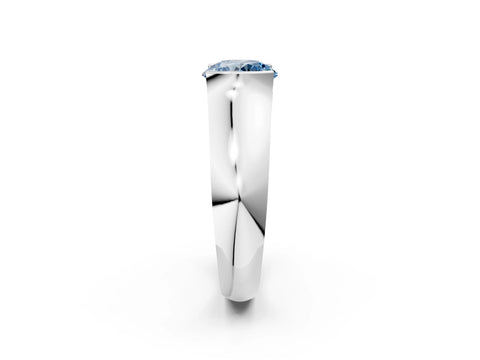 White gold Fancy Blue Round Cut Solitaire Bezel Set Diamond Ring with Wide Band_14