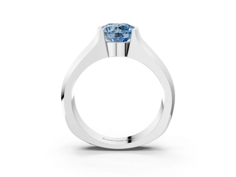 White gold Fancy Blue Round Cut Solitaire Bezel Set Diamond Ring with Wide Band_15