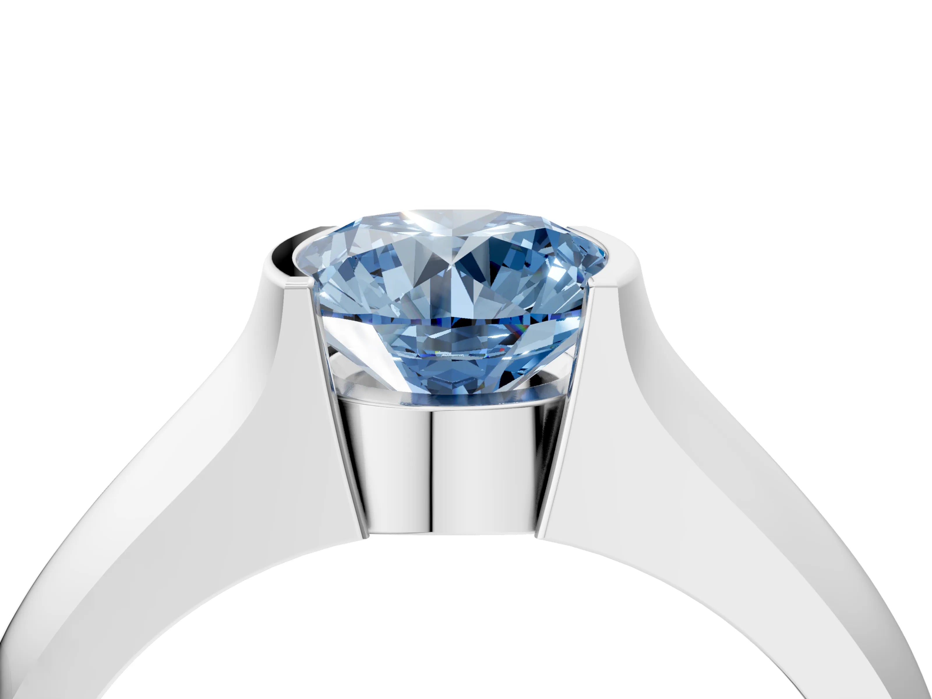 White gold Fancy Blue Round Cut Solitaire Bezel Set Diamond Ring with Wide Band_16
