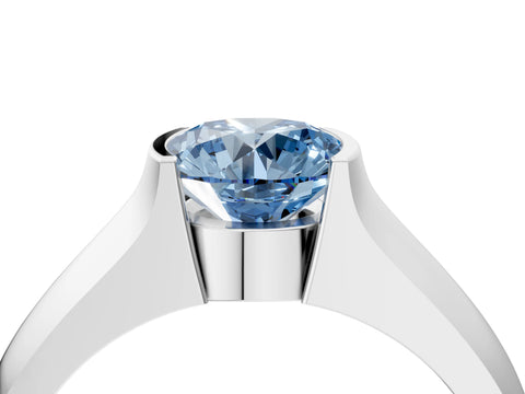 White gold Fancy Blue Round Cut Solitaire Bezel Set Diamond Ring with Wide Band_16