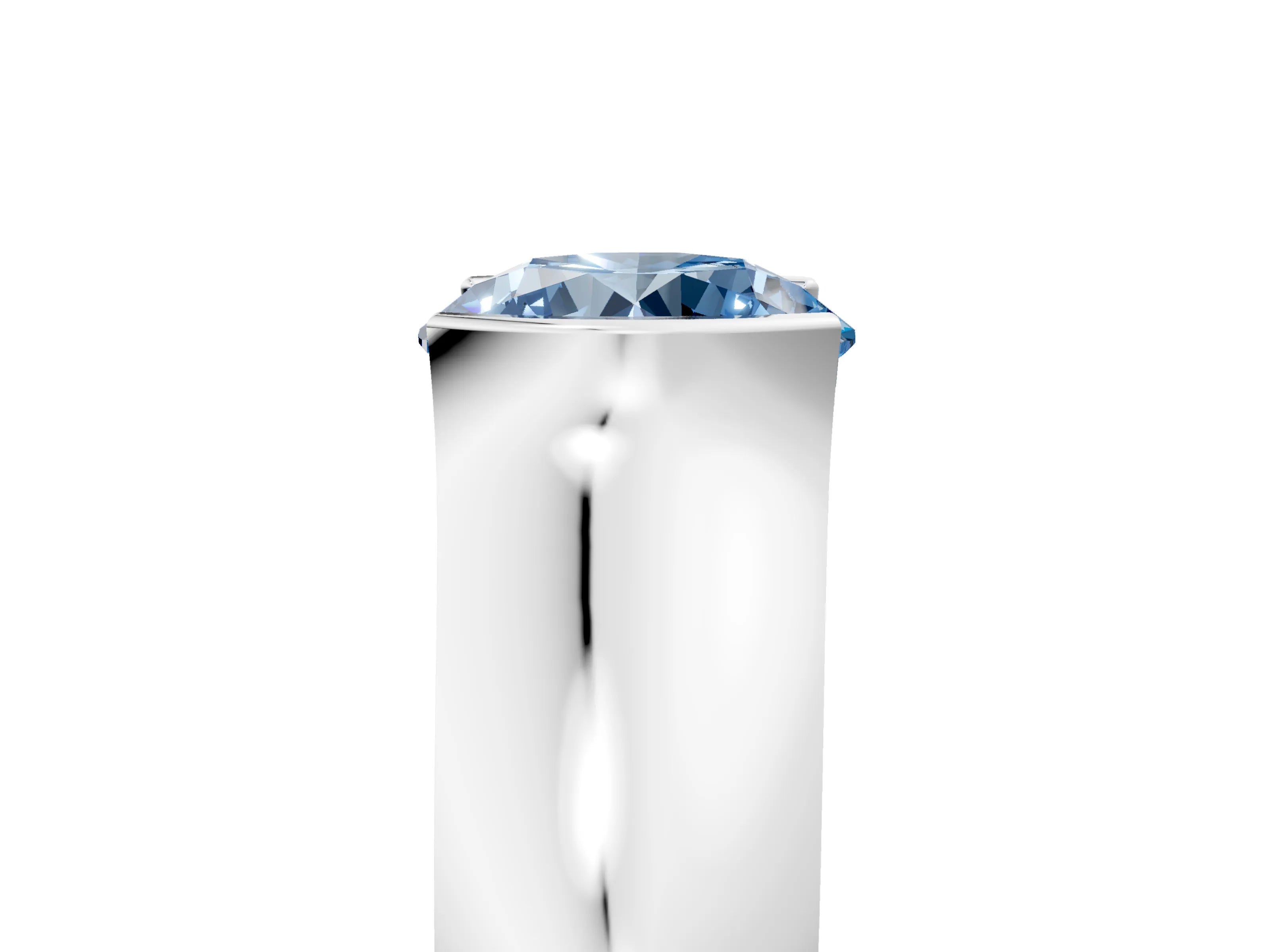 White gold Fancy Blue Round Cut Solitaire Bezel Set Diamond Ring with Wide Band_17