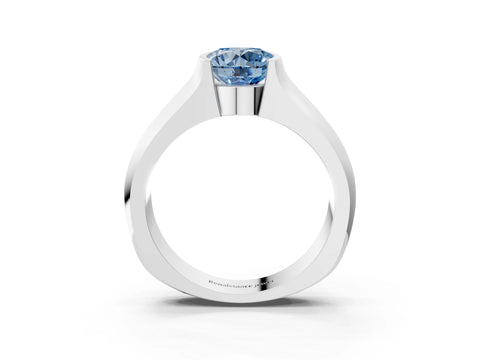 White gold Fancy Blue Round Cut Solitaire Bezel Set Diamond Ring with Wide Band_3