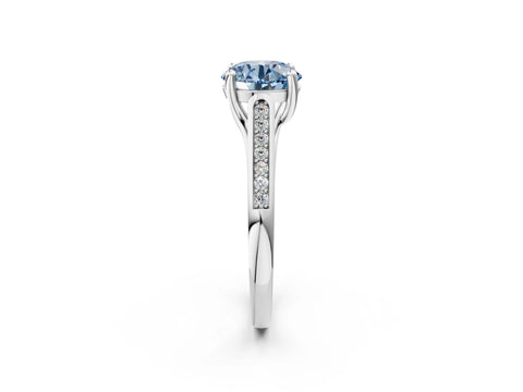 White gold Fancy Blue Round Cut Solitaire Cathedral Diamond Engagement Ring with Channel-Set Band and Four-Prong Setting_17