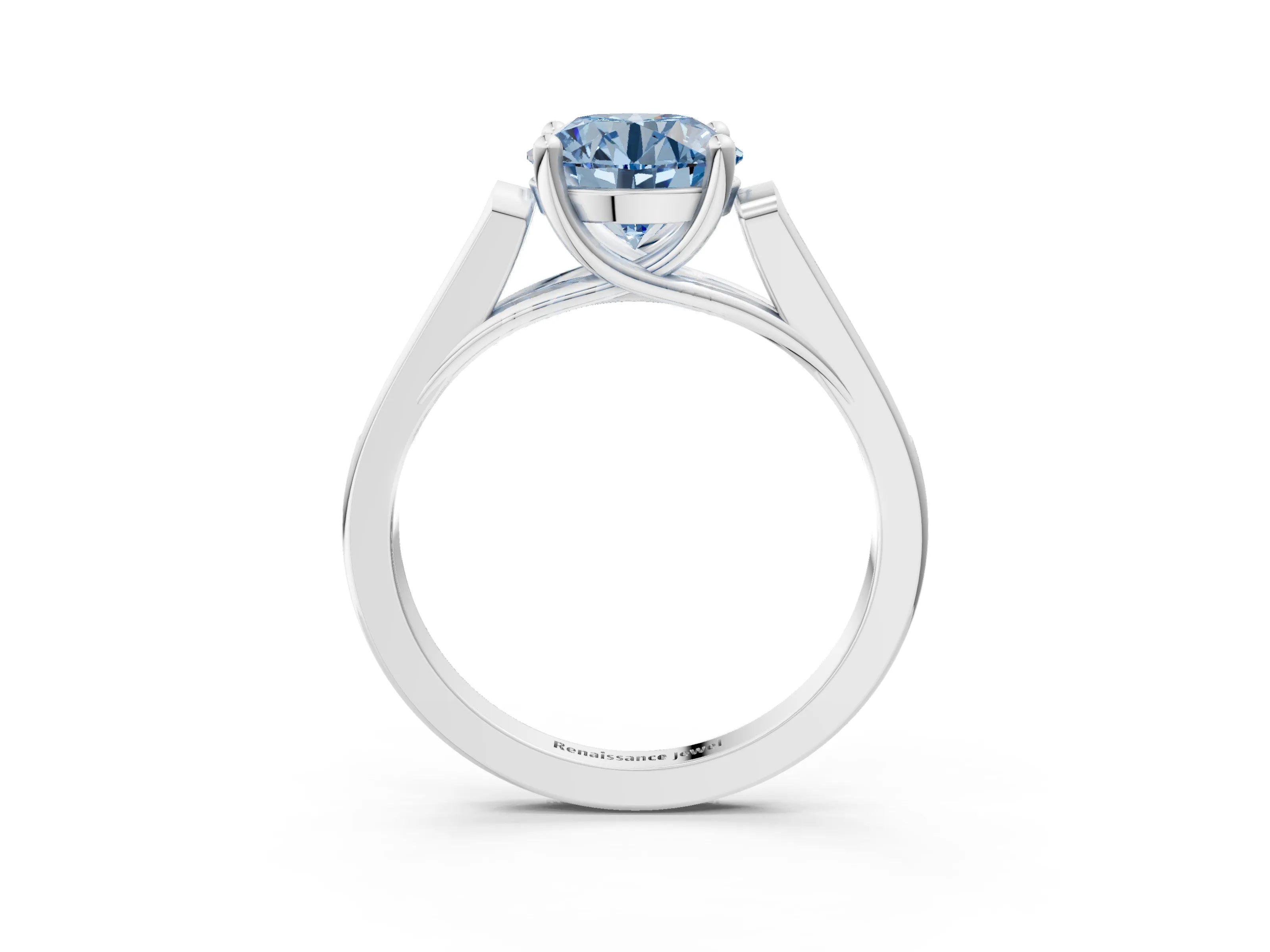 White gold Fancy Blue Round Cut Solitaire Cathedral Diamond Engagement Ring with Channel-Set Band and Four-Prong Setting_18