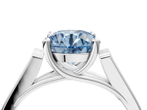 White gold Fancy Blue Round Cut Solitaire Cathedral Diamond Engagement Ring with Channel-Set Band and Four-Prong Setting_19