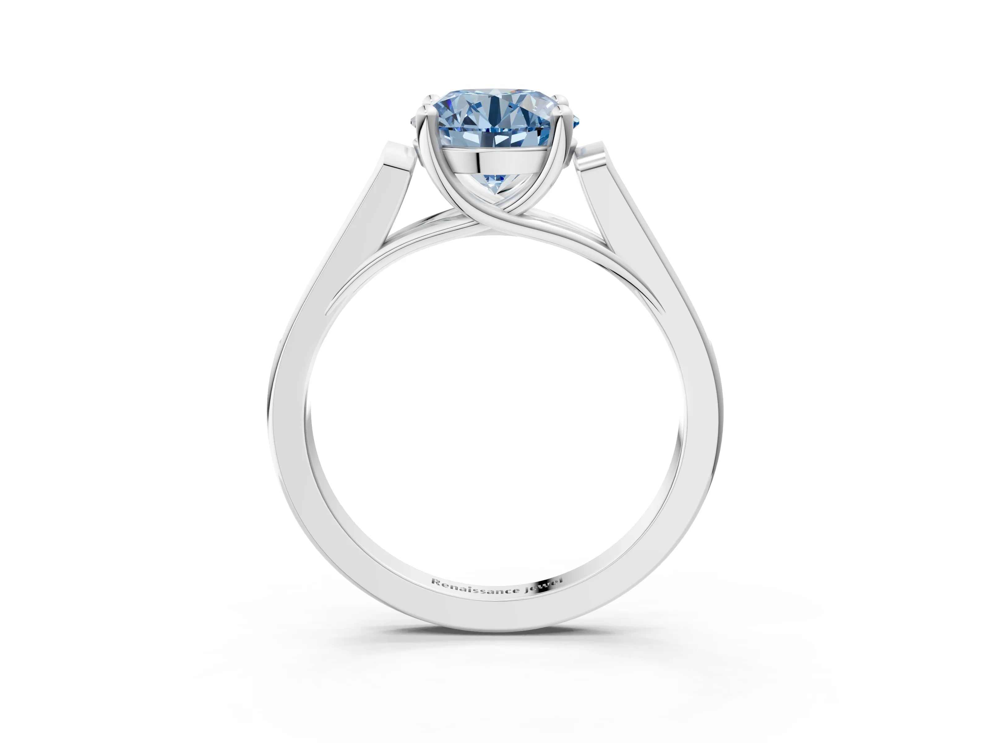 White gold Fancy Blue Round Cut Solitaire Cathedral Diamond Engagement Ring with Channel-Set Band and Four-Prong Setting_6