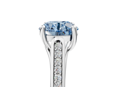 White gold Fancy Blue Round Cut Solitaire Cathedral Diamond Engagement Ring with Channel-Set Band and Four-Prong Setting_8