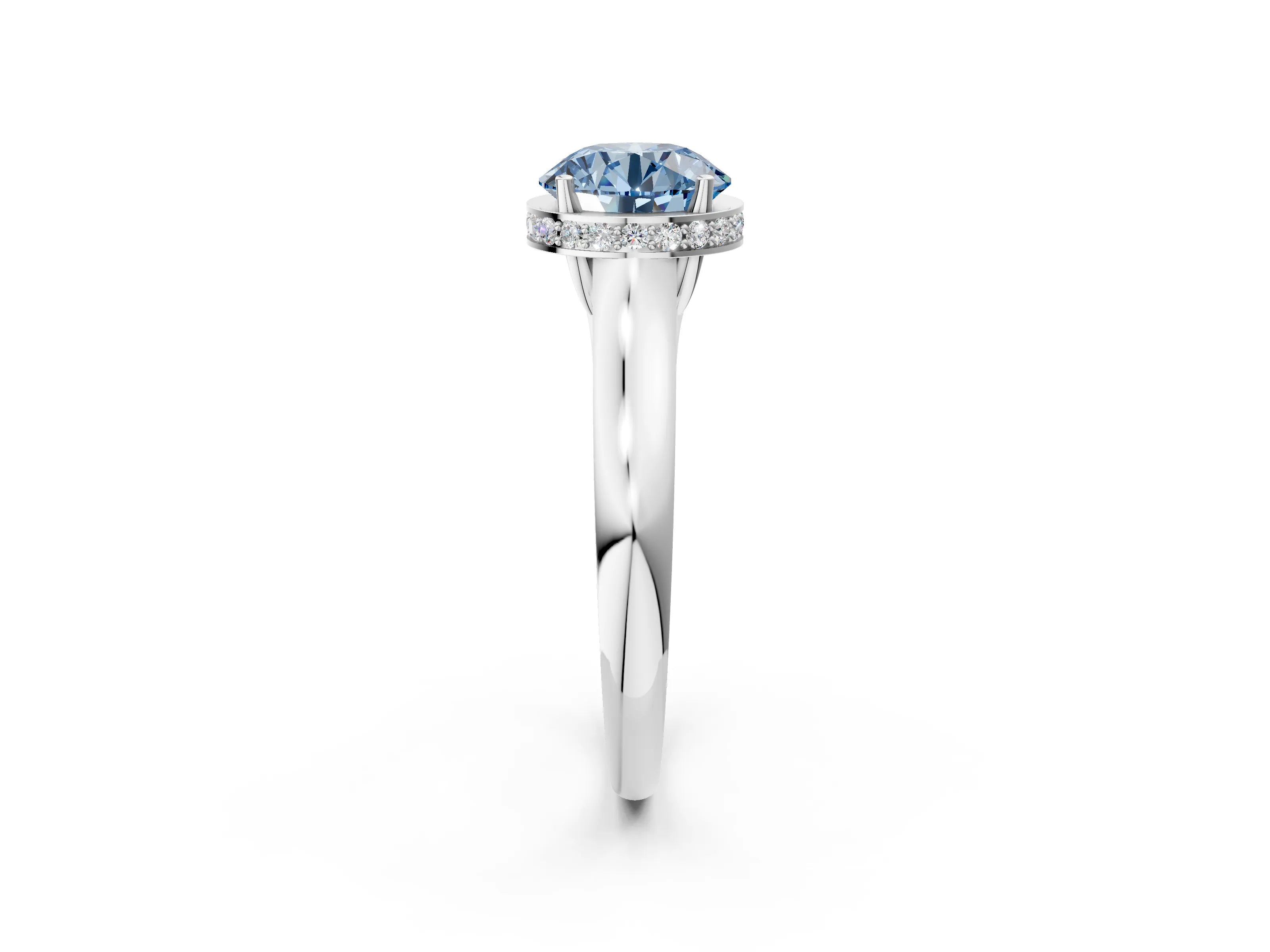 White gold Fancy Blue Round Cut Solitaire Diamond Engagement Ring with Four-Prong Setting and Tapered Band_14