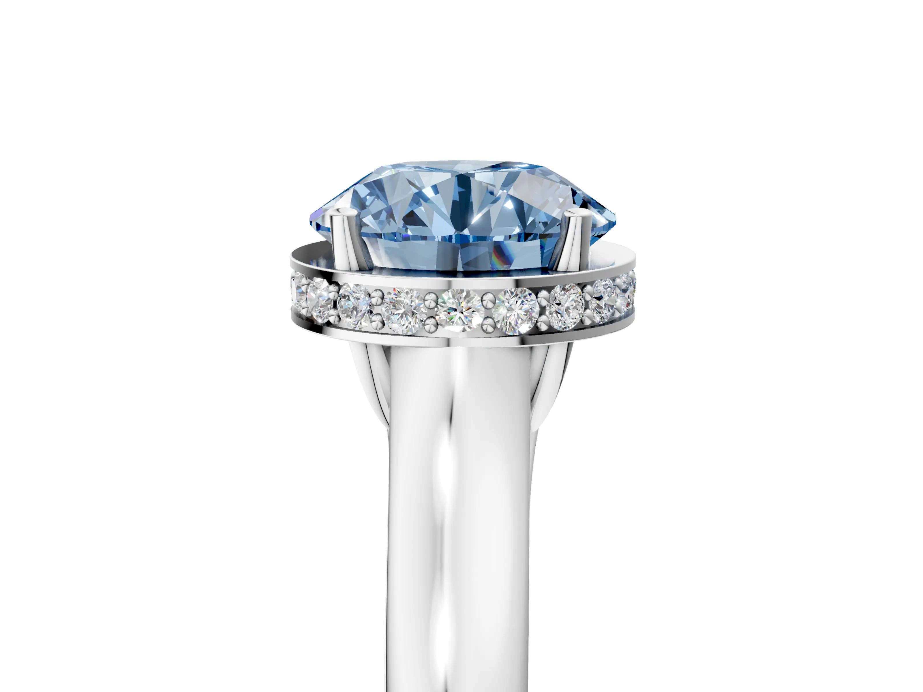 White gold Fancy Blue Round Cut Solitaire Diamond Engagement Ring with Four-Prong Setting and Tapered Band_17