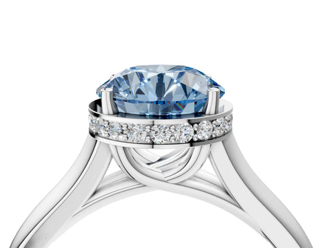 White gold Fancy Blue Round Cut Solitaire Diamond Engagement Ring with Four-Prong Setting and Tapered Band_4