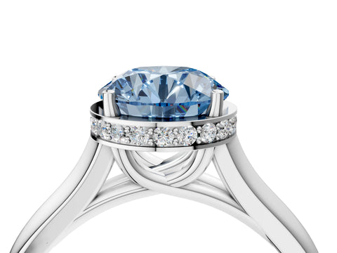 White gold Fancy Blue Round Cut Solitaire Diamond Engagement Ring with Four-Prong Setting and Tapered Band_4