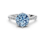 White gold Fancy Blue Round Cut Solitaire Diamond Engagement Ring with Pavé Band and Six-Prong Setting_12