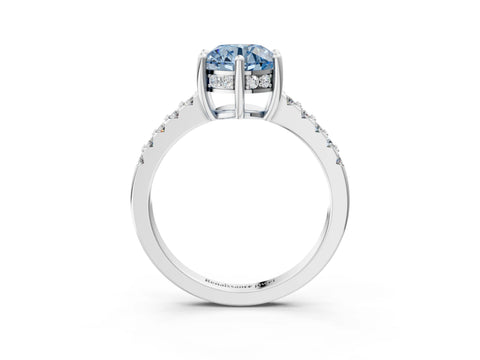 White gold Fancy Blue Round Cut Solitaire Diamond Engagement Ring with Pavé Band and Six-Prong Setting_15