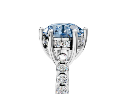 White gold Fancy Blue Round Cut Solitaire Diamond Engagement Ring with Pavé Band and Six-Prong Setting_17