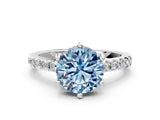 White gold Fancy Blue Round Cut Solitaire Diamond Engagement Ring with Pavé Band and Six-Prong Setting_24