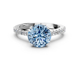 White gold Fancy Blue Round  Cut Solitaire Diamond Engagement Ring with Pave Band and Four-Prong Setting_164