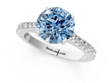 White gold Fancy Blue Round  Cut Solitaire Diamond Engagement Ring with Pave Band and Four-Prong Setting_165
