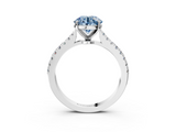 White gold Fancy Blue Round  Cut Solitaire Diamond Engagement Ring with Pave Band and Four-Prong Setting_167