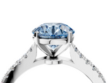 White gold Fancy Blue Round  Cut Solitaire Diamond Engagement Ring with Pave Band and Four-Prong Setting_168