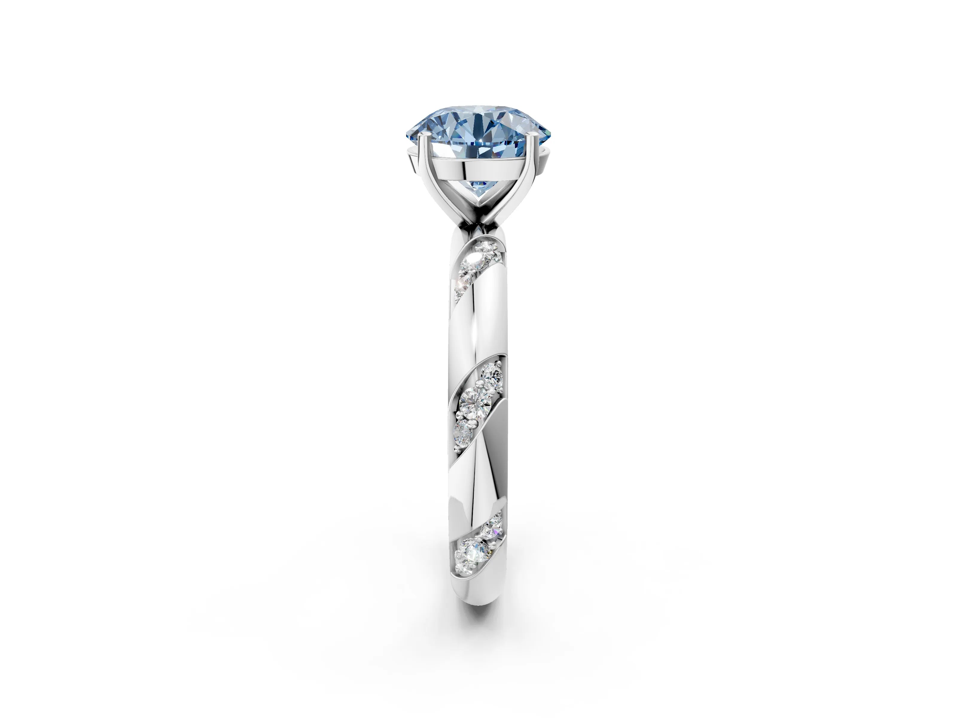 White gold Fancy Blue Round Cut Solitaire Diamond Engagement Ring with Twisted Pave Band and Four-Prong Setting_21