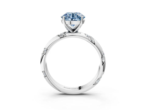 White gold Fancy Blue Round Cut Solitaire Diamond Engagement Ring with Twisted Pave Band and Four-Prong Setting_22