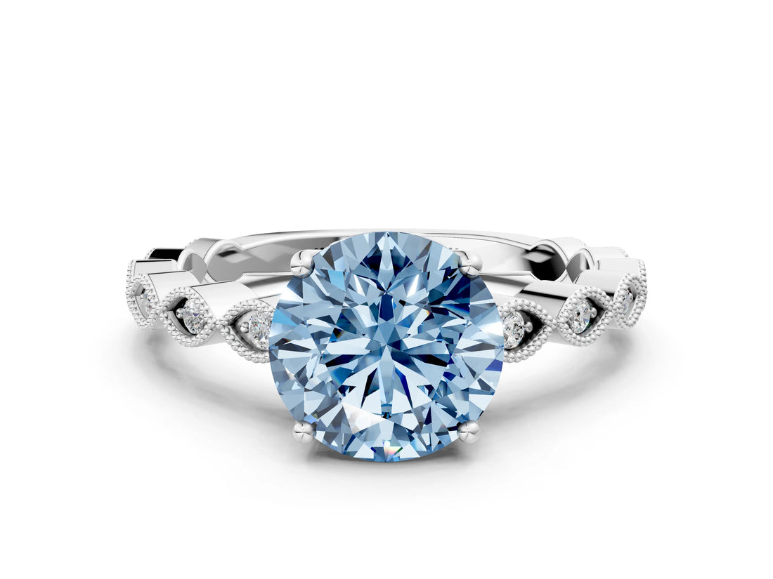 White gold Fancy Blue Round Cut Solitaire Diamond Ring with Infinity Twist Band and Four-Prong Setting_12