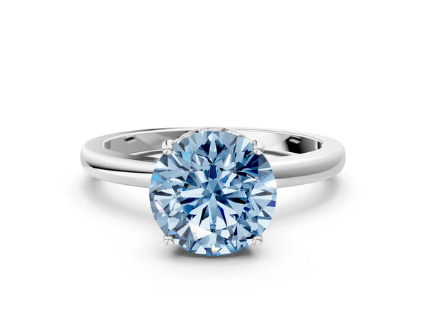 Platinum Round Thin Band Hidden Halo Engagement Ring Setting for Fancy Blue Center