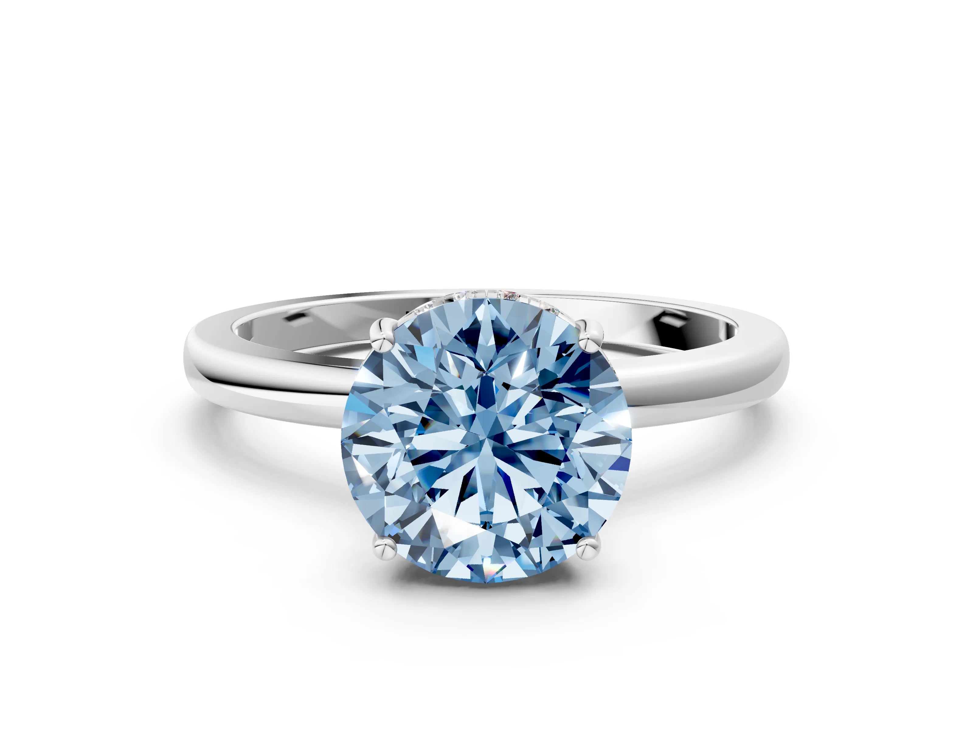 White gold Fancy Blue Round Cut Solitaire Diamond Ring with Prong Setting and Plain Band_12