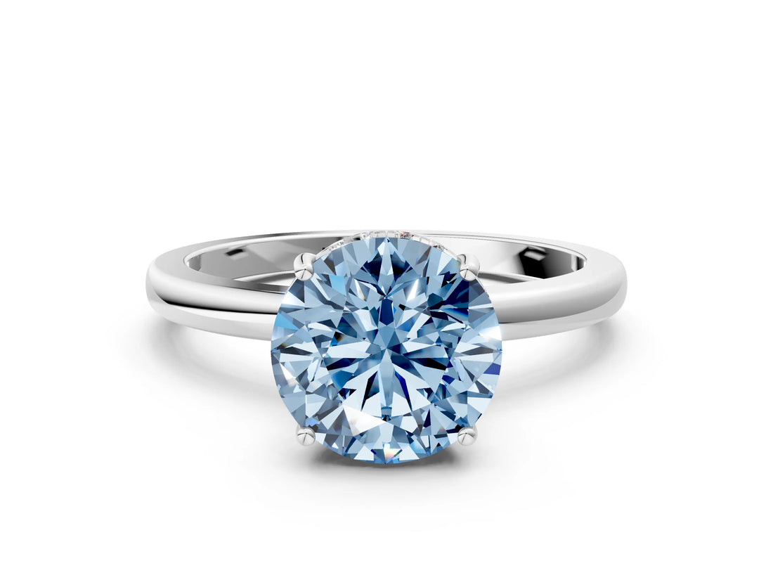 White gold Fancy Blue Round Cut Solitaire Diamond Ring with Prong Setting and Plain Band_12