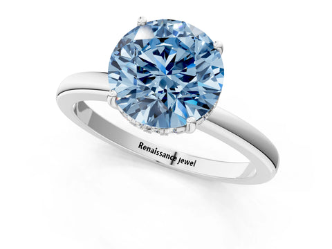 White gold Fancy Blue Round Cut Solitaire Diamond Ring with Prong Setting and Plain Band_13