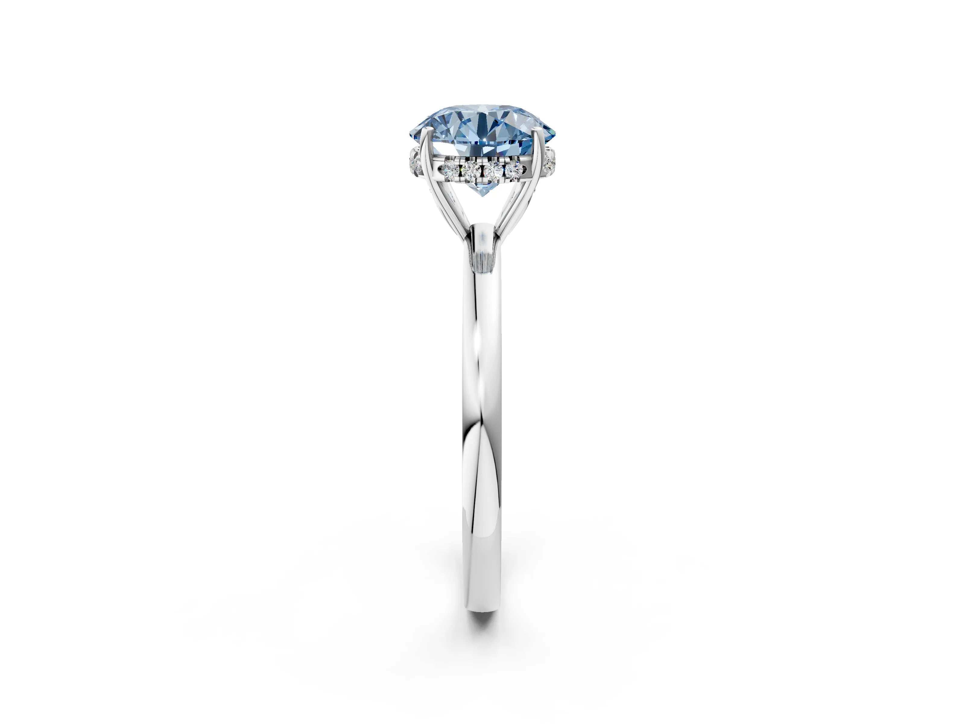 White gold Fancy Blue Round Cut Solitaire Diamond Ring with Prong Setting and Plain Band_14