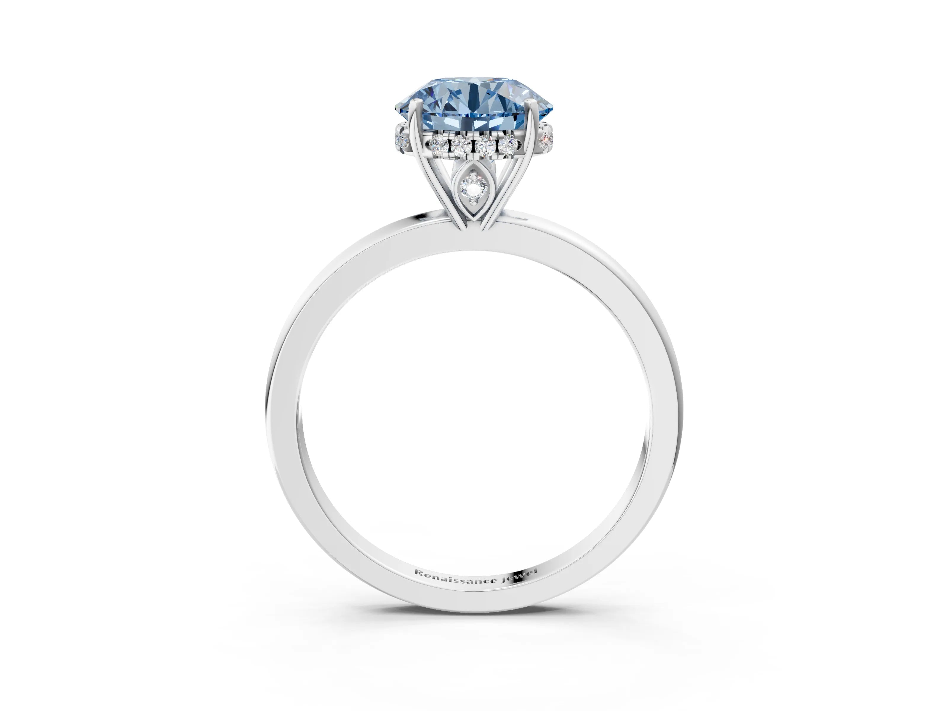 White gold Fancy Blue Round Cut Solitaire Diamond Ring with Prong Setting and Plain Band_15