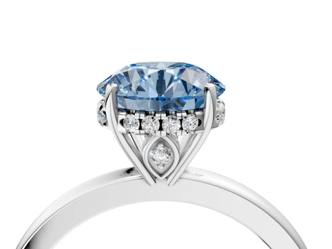 White gold Fancy Blue Round Cut Solitaire Diamond Ring with Prong Setting and Plain Band_16