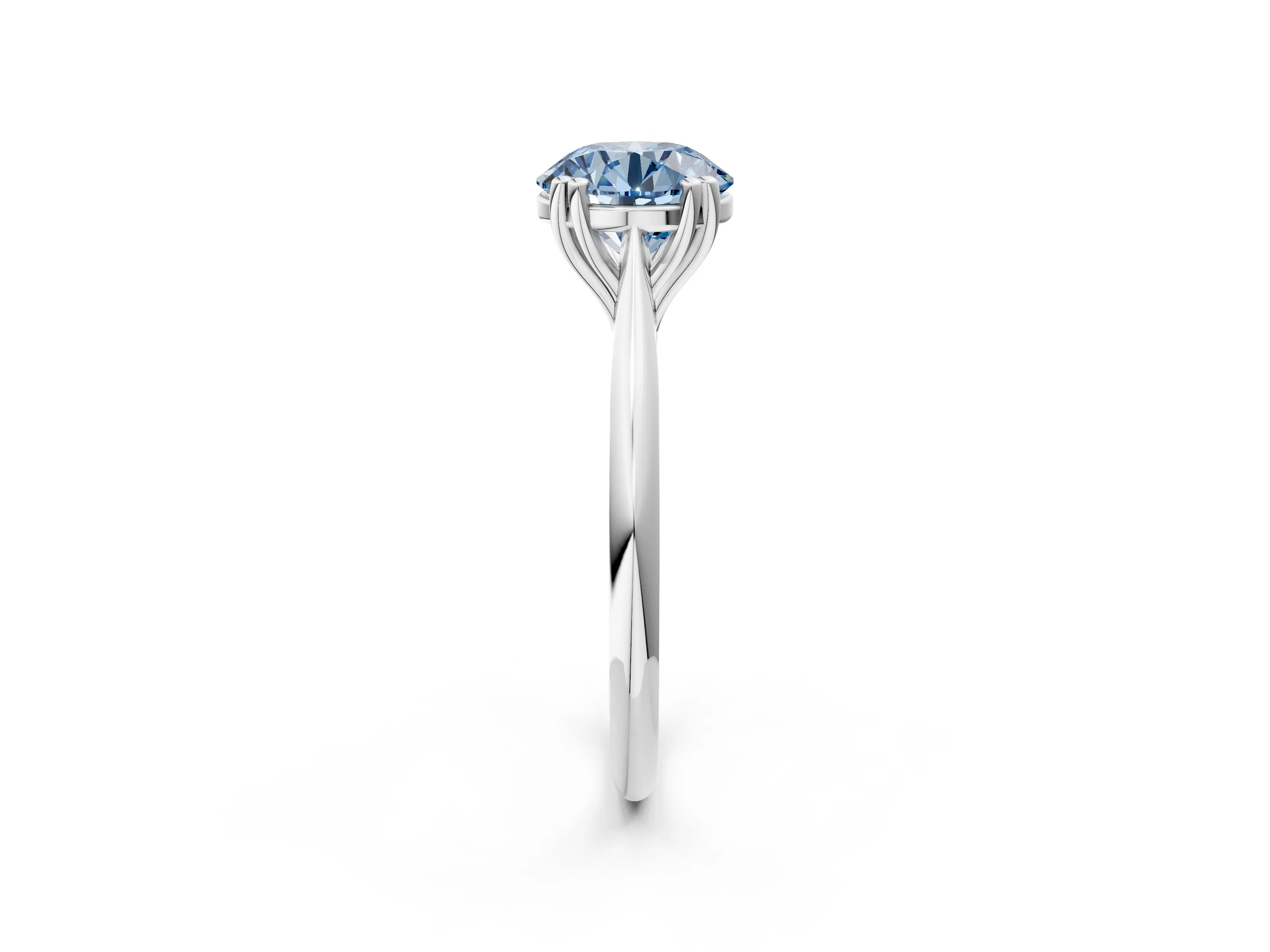 White gold Fancy Blue Round Cut Solitaire Diamond Ring with Six-Prong Setting and Classic Band_2