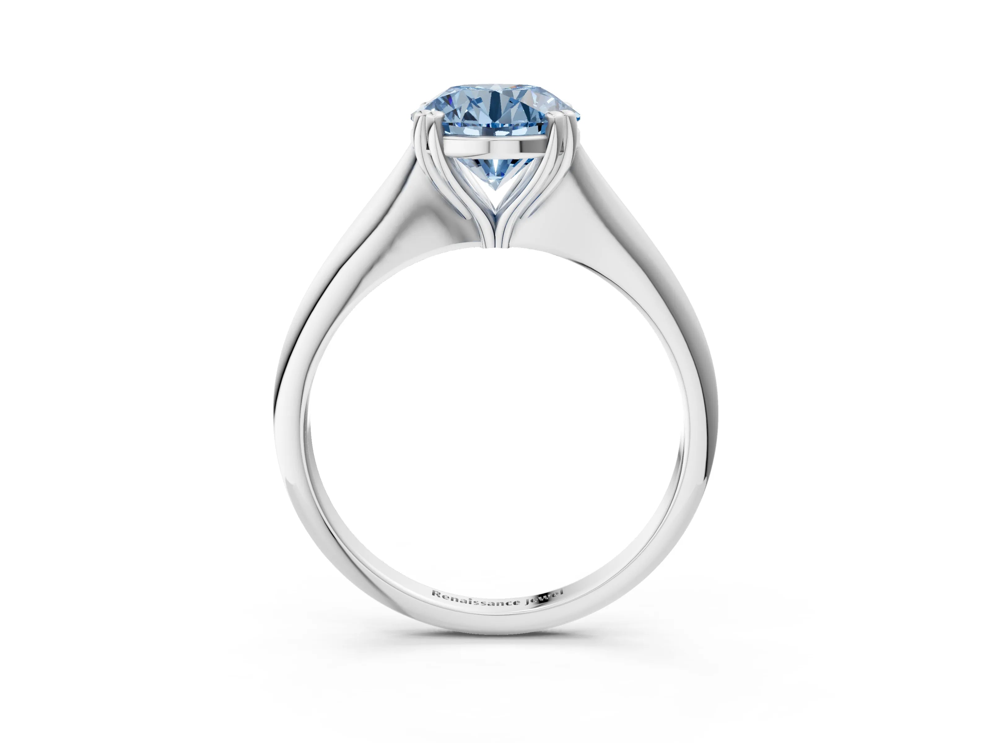 White gold Fancy Blue Round Cut Solitaire Diamond Ring with Six-Prong Setting and Classic Band_3