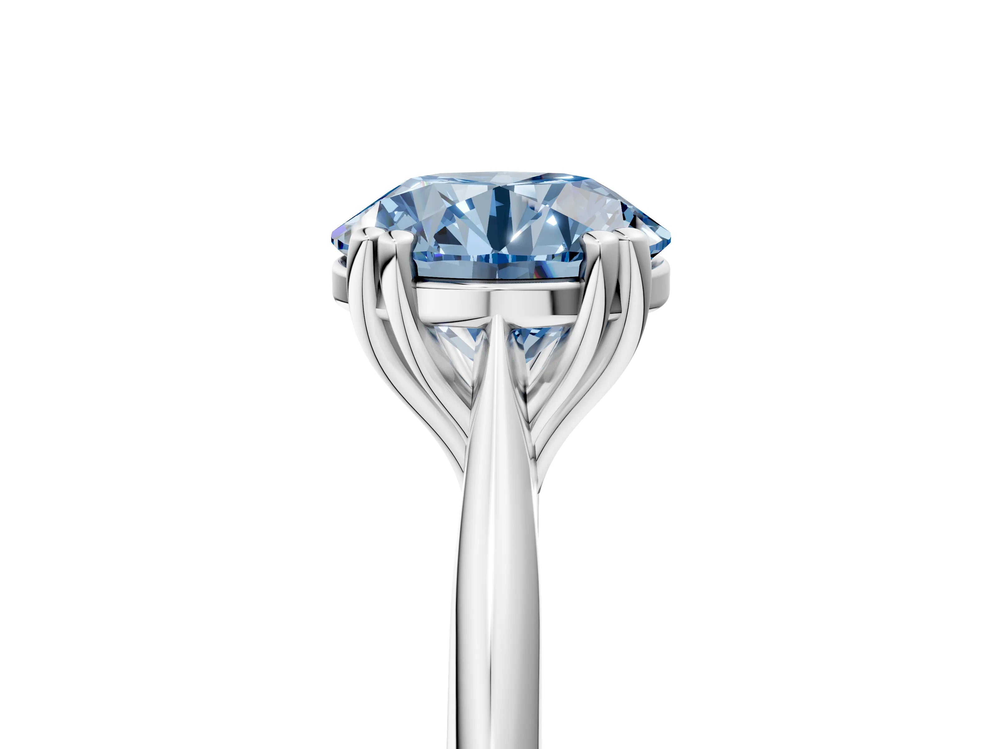 White gold Fancy Blue Round Cut Solitaire Diamond Ring with Six-Prong Setting and Classic Band_5