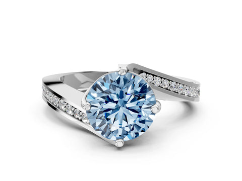 White gold Fancy Blue Round Cut Solitaire Diamond Twist Band with Pavé Setting and Four-Prong Setting_12