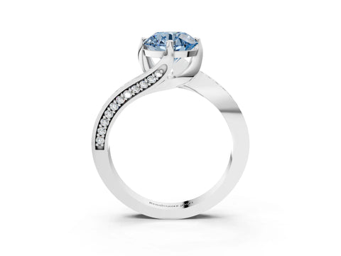 White gold Fancy Blue Round Cut Solitaire Diamond Twist Band with Pavé Setting and Four-Prong Setting_15