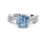 White gold Fancy Blue Round  Cut Solitaire Diamond Twisted Band with Pave Setting_64