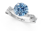 White gold Fancy Blue Round  Cut Solitaire Diamond Twisted Band with Pave Setting_65