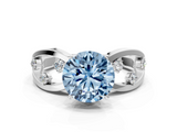 White gold Fancy Blue Round  Cut Solitaire Diamond with Side Stones on Criss-Cross Band and Four-Prong Setting_3