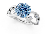 White gold Fancy Blue Round  Cut Solitaire Diamond with Side Stones on Criss-Cross Band and Four-Prong Setting_4