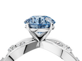 White gold Fancy Blue Round  Cut Solitaire Diamond with Side Stones on Criss-Cross Band and Four-Prong Setting_7