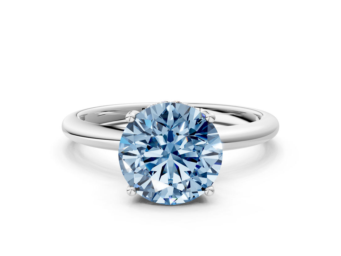 White gold Fancy Blue Round  Cut Solitaire Engagement Ring with Four-Prong Setting and Classic Band_20